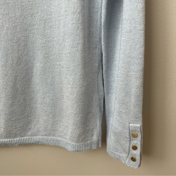 Club Monaco Lana Linen Blend Sweater Blue Button Cuff Rolled Neck Coastal SP - Picture 7 of 14